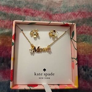 kate spade Gold Mom Necklace and Flower Earrings Set